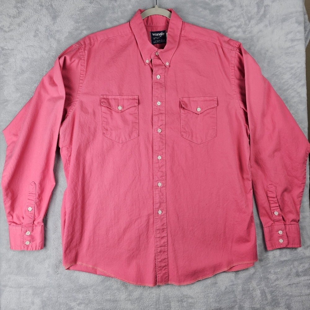 Wrangler Cowboy Cut Long Sleeve Shirt Button Up Mens Size 17 1/2 - 36 Pink